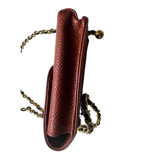 Authentic CHANEL Cigarette Case CC Amber Caviar Skin Leather Chained Hanging Bag - Picture 12 of 13